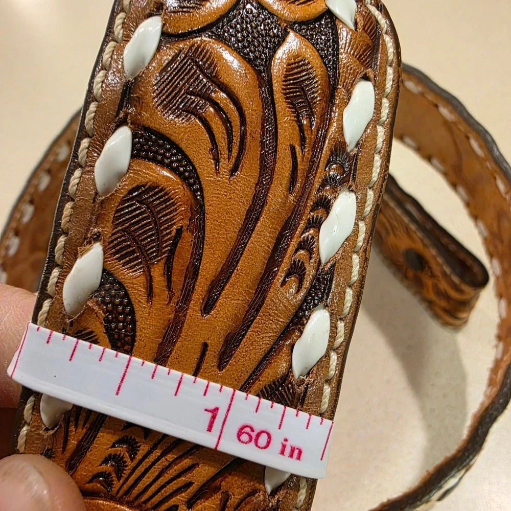 Vtg Tooled Leather Belt Mens 40, 1.75